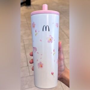 Floral Tumbler with Pink Lid